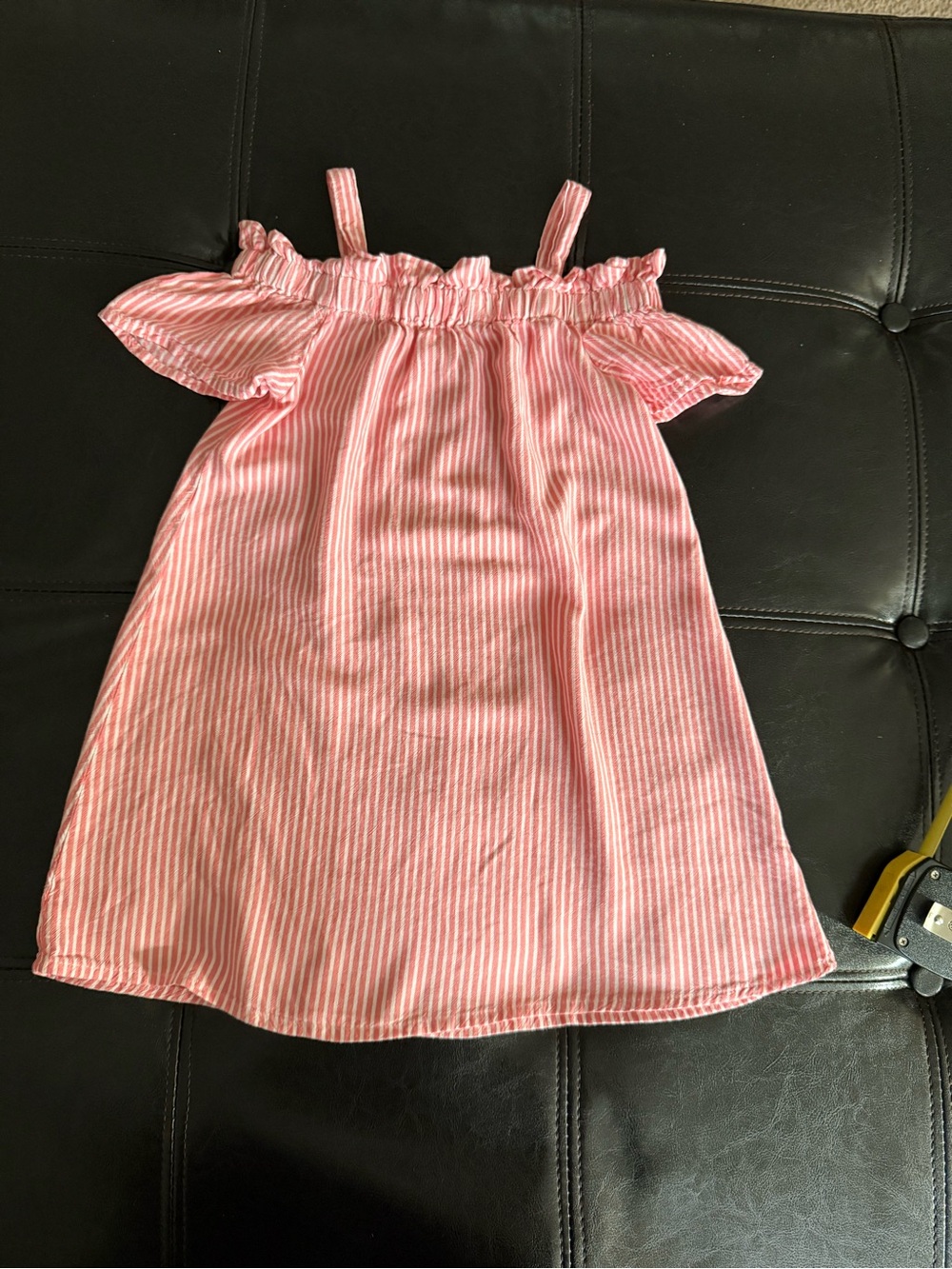 Girls Pink Striped Off-Shoulder Sundress with Straps